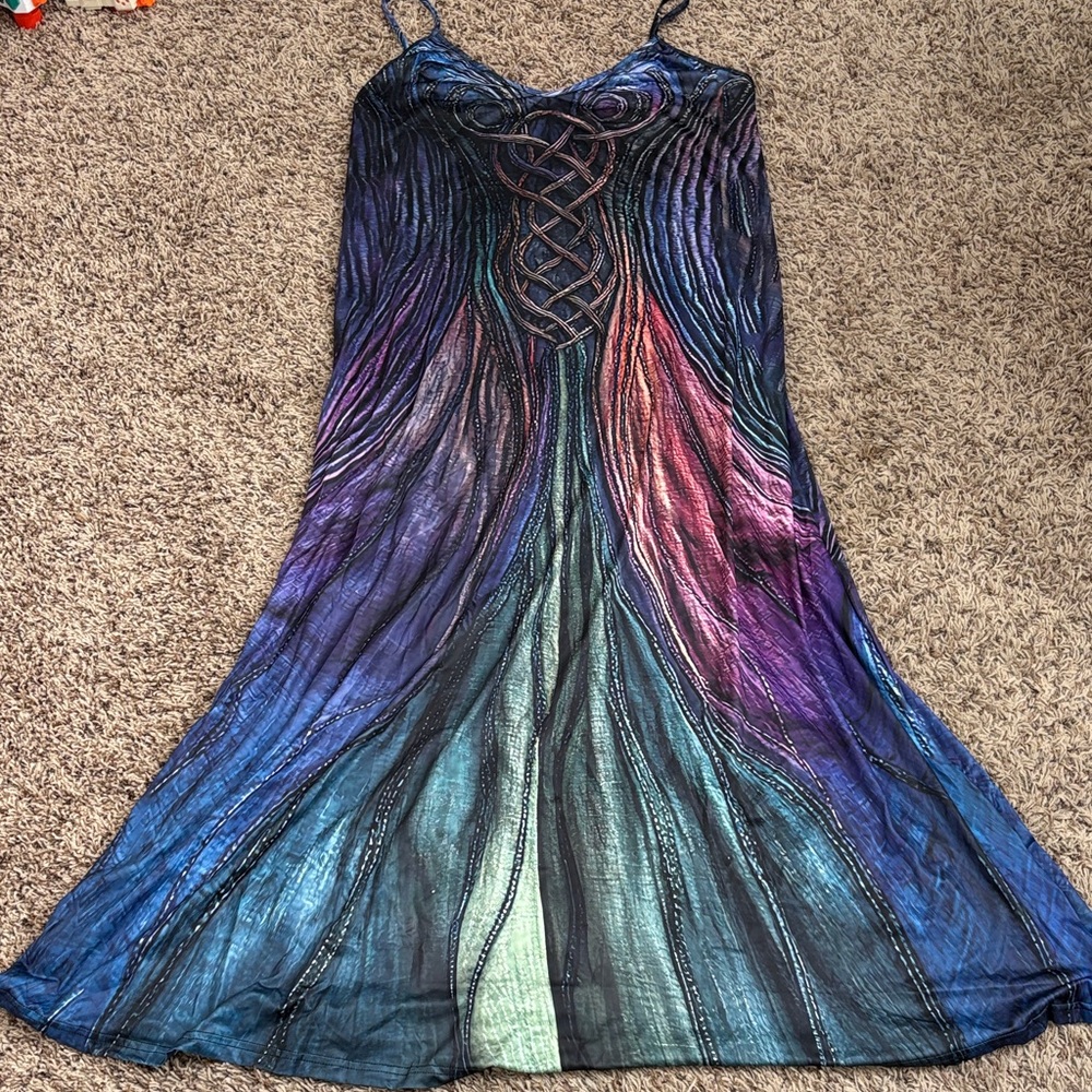 Multicolor Maxi Dress with Spaghetti Straps